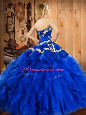 High Quality Turquoise Lace Up Sweet 16 Quinceanera Dress Embroidery and Ruffles Sleeveless Floor Length