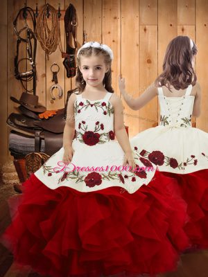 Wine Red Lace Up Halter Top Embroidery and Ruffles 15 Quinceanera Dress Satin and Organza Sleeveless