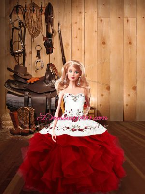 Wine Red Lace Up Halter Top Embroidery and Ruffles 15 Quinceanera Dress Satin and Organza Sleeveless