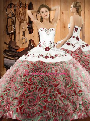 Fantastic Sleeveless Sweep Train Lace Up Embroidery Quinceanera Dress