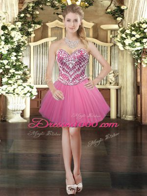 Rose Pink Sweet 16 Quinceanera Dress Military Ball and Sweet 16 and Quinceanera with Beading Sweetheart Sleeveless Lace Up
