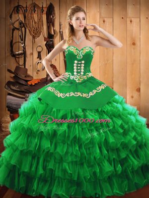 Cute Sleeveless Lace Up Floor Length Embroidery and Ruffled Layers Sweet 16 Dresses