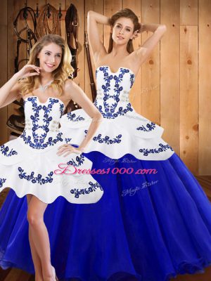 Royal Blue Strapless Lace Up Embroidery Sweet 16 Quinceanera Dress Sleeveless