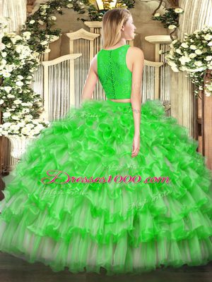 Fine Floor Length Two Pieces Sleeveless Yellow Green Quinceanera Gowns Zipper