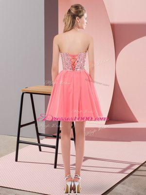 Chiffon Sweetheart Sleeveless Lace Up Beading Juniors Party Dress in Yellow Green
