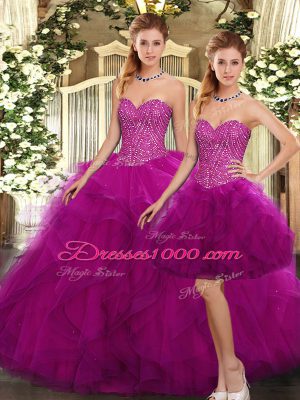 Organza Sleeveless Floor Length 15th Birthday Dress and Beading and Ruffles