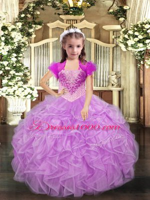 Fancy Lilac Sleeveless Organza Lace Up Teens Party Dress for Party and Sweet 16 and Quinceanera and Wedding Party