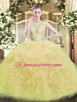 Most Popular Organza Sleeveless Floor Length Sweet 16 Quinceanera Dress and Lace and Ruffles