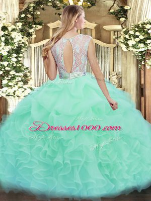 Most Popular Organza Sleeveless Floor Length Sweet 16 Quinceanera Dress and Lace and Ruffles