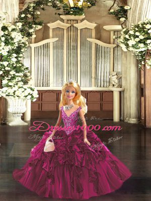 Comfortable Red Ball Gowns Organza Straps Sleeveless Beading and Ruffles Floor Length Lace Up Ball Gown Prom Dress