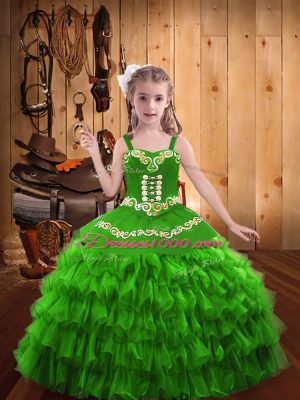 Stunning Floor Length Child Pageant Dress Straps Sleeveless Lace Up
