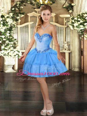 Stunning Baby Blue Sleeveless Organza Lace Up Evening Dress for Prom and Party