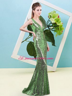 Perfect Sequins Prom Evening Gown Green Zipper Sleeveless Floor Length