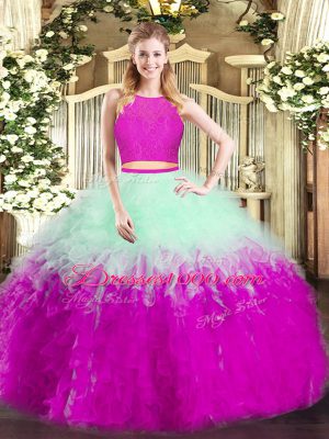 Multi-color Zipper Scoop Ruffles Quince Ball Gowns Tulle Sleeveless
