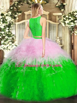 Multi-color Zipper Scoop Ruffles Quince Ball Gowns Tulle Sleeveless