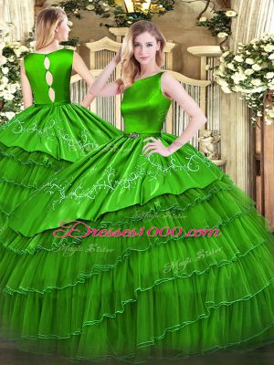 Custom Design Floor Length Green Quinceanera Dress Scoop Sleeveless Clasp Handle