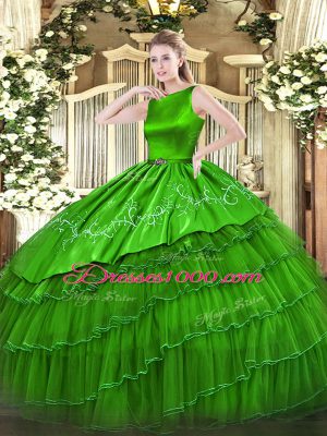 Custom Design Floor Length Green Quinceanera Dress Scoop Sleeveless Clasp Handle