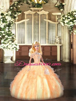 Beading and Ruffles Quince Ball Gowns Champagne Lace Up Sleeveless Floor Length