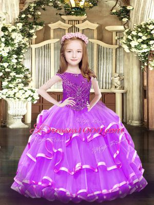 Dazzling Lavender Scoop Neckline Beading and Ruffled Layers Pageant Dress for Teens Sleeveless Zipper