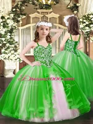 Custom Fit Straps Sleeveless Lace Up Pageant Gowns Green Tulle