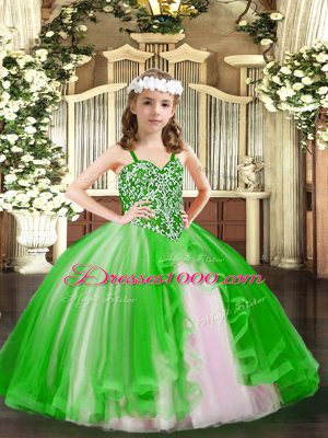 Custom Fit Straps Sleeveless Lace Up Pageant Gowns Green Tulle