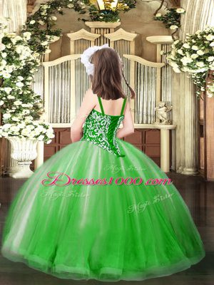 Custom Fit Straps Sleeveless Lace Up Pageant Gowns Green Tulle