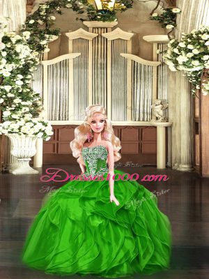 Elegant Floor Length Ball Gowns Sleeveless Green Quinceanera Gowns Lace Up