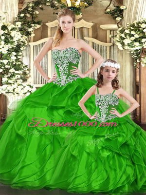 Elegant Floor Length Ball Gowns Sleeveless Green Quinceanera Gowns Lace Up