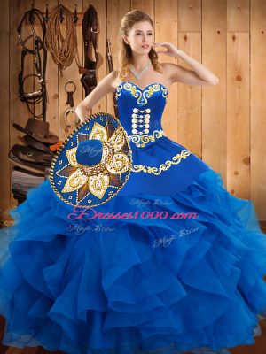Extravagant Floor Length Ball Gowns Sleeveless Blue Sweet 16 Quinceanera Dress Lace Up