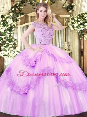 Fancy Floor Length Lilac Sweet 16 Dress Bateau Sleeveless Zipper