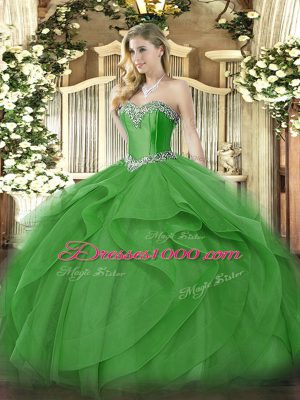 Green Sweetheart Neckline Beading and Ruffles Sweet 16 Quinceanera Dress Sleeveless Lace Up