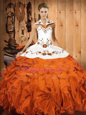 Perfect Sleeveless Lace Up Floor Length Embroidery and Ruffles Sweet 16 Dress