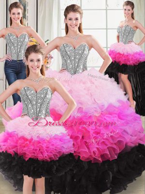 Exquisite Floor Length Lace Up Quince Ball Gowns Multi-color for Sweet 16 and Quinceanera with Beading and Ruffles