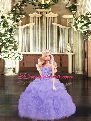 Adorable Sleeveless Floor Length Beading and Ruffles Lace Up Vestidos de Quinceanera with Lavender