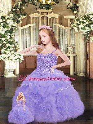 Adorable Sleeveless Floor Length Beading and Ruffles Lace Up Vestidos de Quinceanera with Lavender