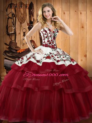 Sweep Train Ball Gowns 15 Quinceanera Dress Wine Red Sweetheart Organza Sleeveless Lace Up