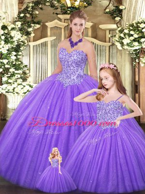 Inexpensive Eggplant Purple Sleeveless Tulle Lace Up Ball Gown Prom Dress for Military Ball and Sweet 16 and Quinceanera