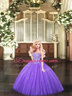 Inexpensive Eggplant Purple Sleeveless Tulle Lace Up Ball Gown Prom Dress for Military Ball and Sweet 16 and Quinceanera