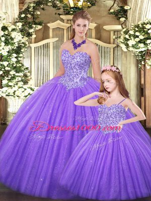 Inexpensive Eggplant Purple Sleeveless Tulle Lace Up Ball Gown Prom Dress for Military Ball and Sweet 16 and Quinceanera