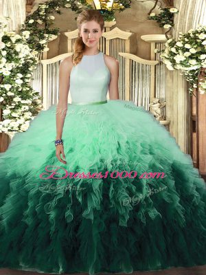 Floor Length Multi-color Ball Gown Prom Dress Tulle Sleeveless Ruffles