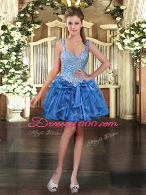 On Sale Sleeveless Tulle Floor Length Lace Up Quinceanera Dresses in Blue with Beading and Ruffles