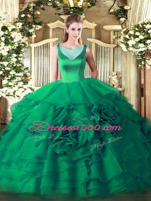 Customized Sleeveless Side Zipper Floor Length Beading and Ruffled Layers 15th Birthday Dress