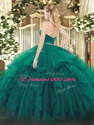 Halter Top Sleeveless Zipper Sweet 16 Dress Green Organza