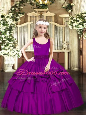 Inexpensive Floor Length Ball Gowns Sleeveless Fuchsia Child Pageant Dress Zipper