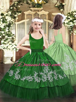 Custom Designed Floor Length Green Sweet 16 Dress Organza Sleeveless Beading and Appliques