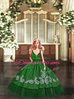 Custom Designed Floor Length Green Sweet 16 Dress Organza Sleeveless Beading and Appliques