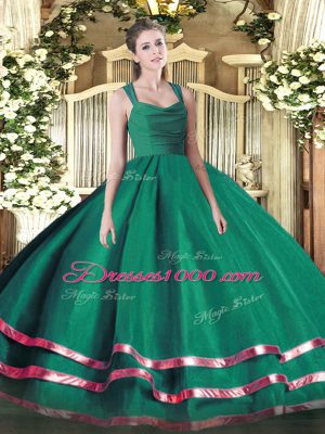 Glamorous Sleeveless Floor Length Ruffled Layers Zipper Quinceanera Gowns with Turquoise