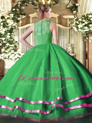 Glamorous Sleeveless Floor Length Ruffled Layers Zipper Quinceanera Gowns with Turquoise