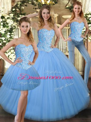 Pretty Baby Blue Lace Up Sweet 16 Dresses Beading Sleeveless Floor Length