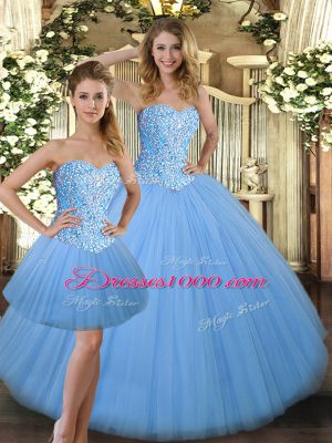 Pretty Baby Blue Lace Up Sweet 16 Dresses Beading Sleeveless Floor Length